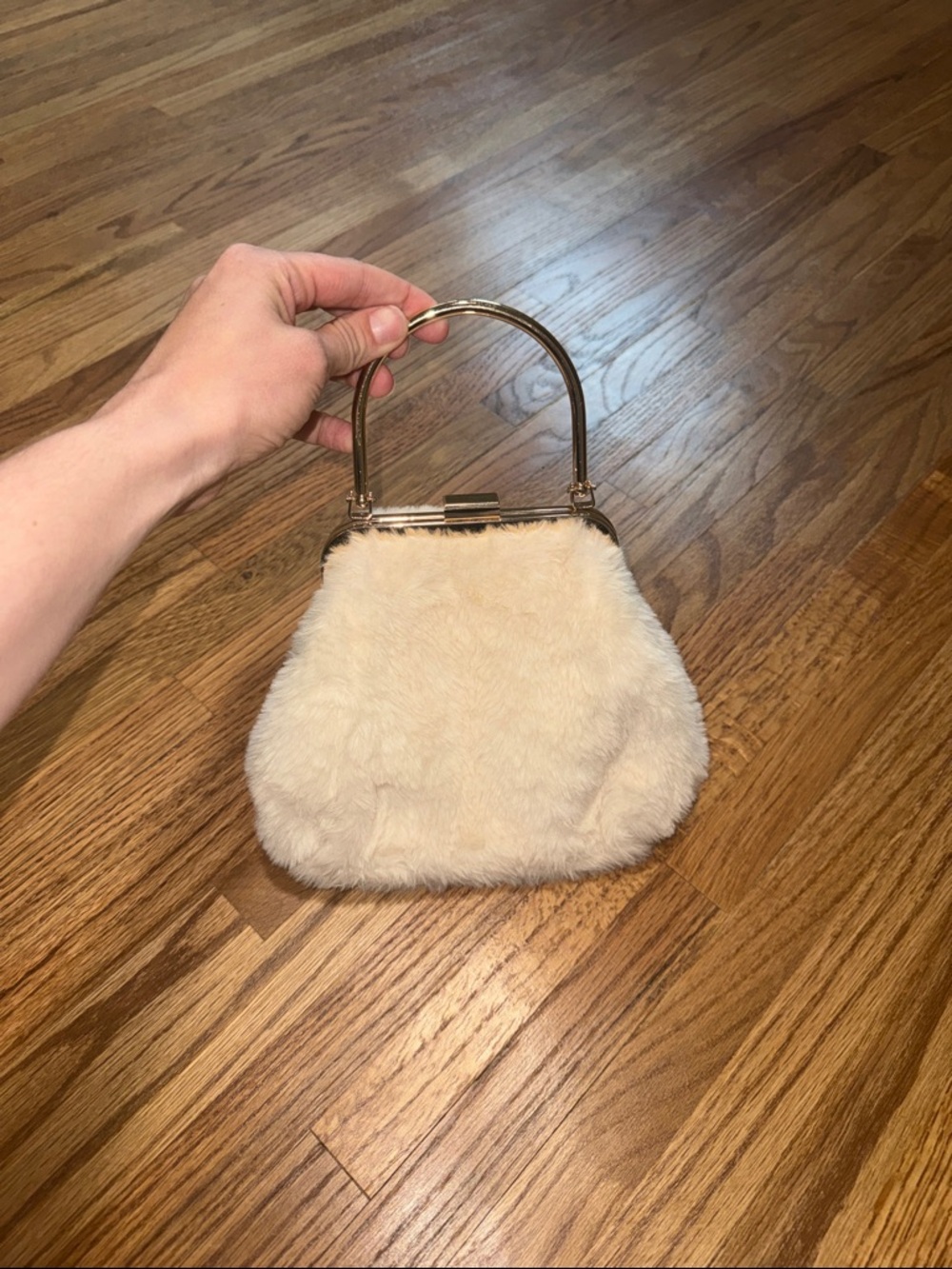Bachelorette/Bridal Faux Fur Cream Wristlet Clutch with Gold Handle
